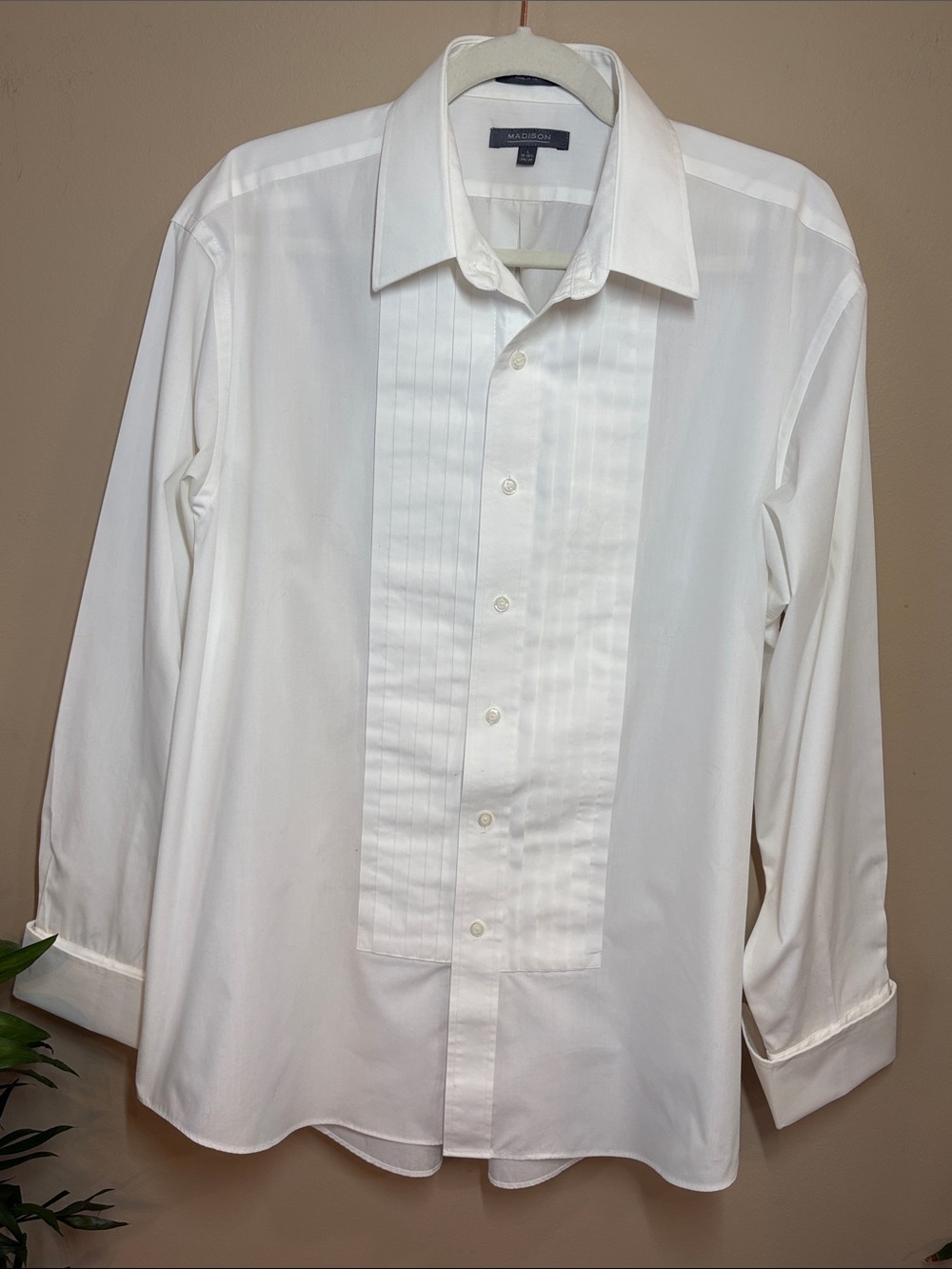 Madison Men's White Classic Fit -Pleated Tuxedo Shirt, 16,16.5; 34-35 Sleeve